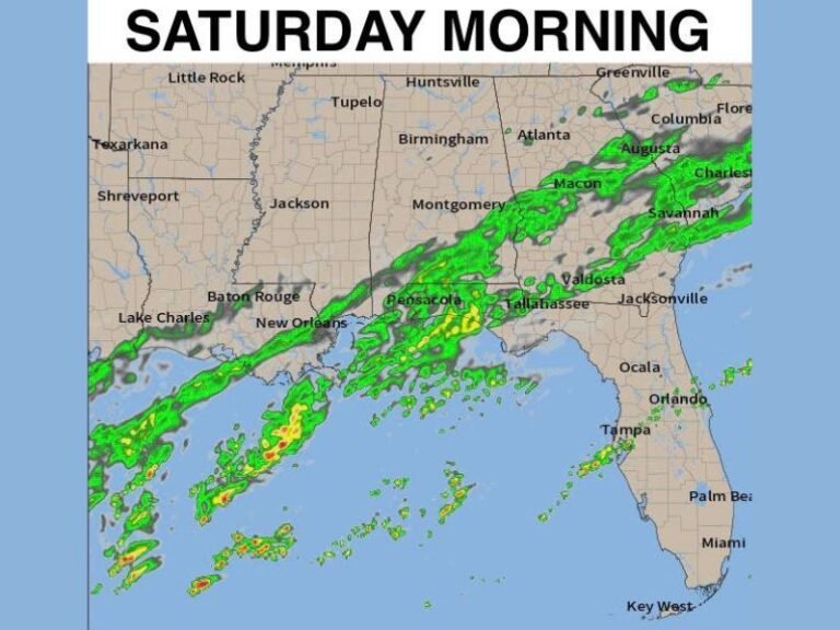 Gulf States Brace for Widespread Saturday Morning Rain as Strengthening Storm Band Moves from Louisiana to the Florida Panhandle