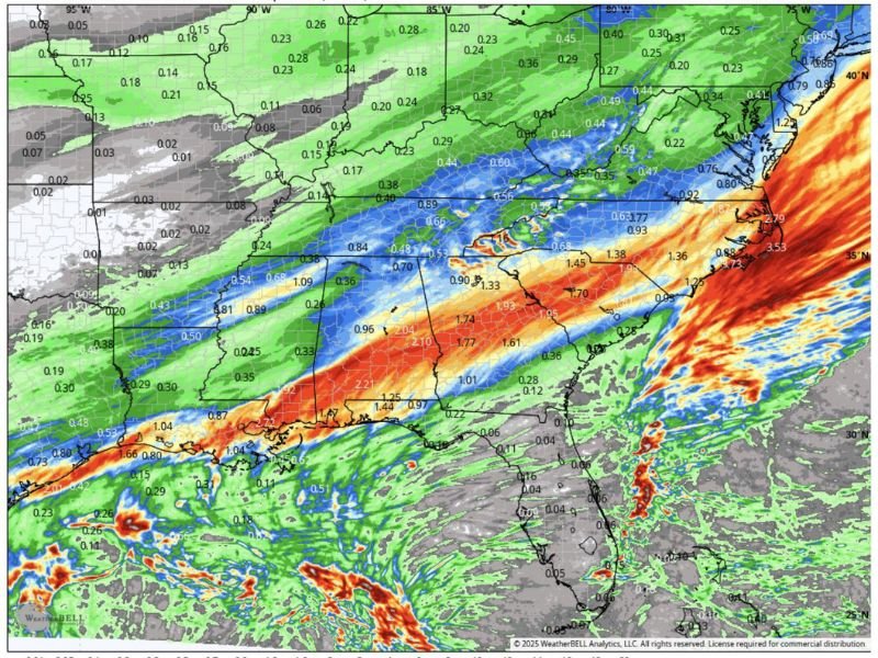 Heavy Rainfall and Flooding Threat Expands Across Gulf Coast, Mississippi, Alabama, Georgia, and the Carolinas Through Tuesday