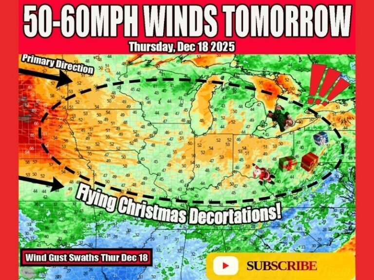 Illinois, Michigan, Indiana, and Wisconsin Prepare for 50–60 MPH Wind Gusts as Powerful System Sweeps Across Midwest and Great Lakes