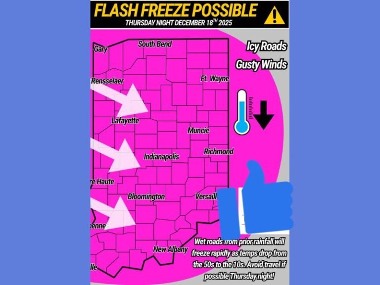 Indiana Braces for Dangerous Flash Freeze Thursday Night as Temperatures Plummet from 50s to 10s