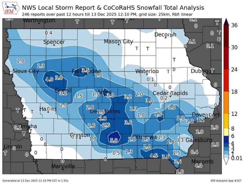 Iowa Sees Widespread Snowfall with Up to 5 Inches Reported as Storm Gradually Tapers Off Sunday Afternoon