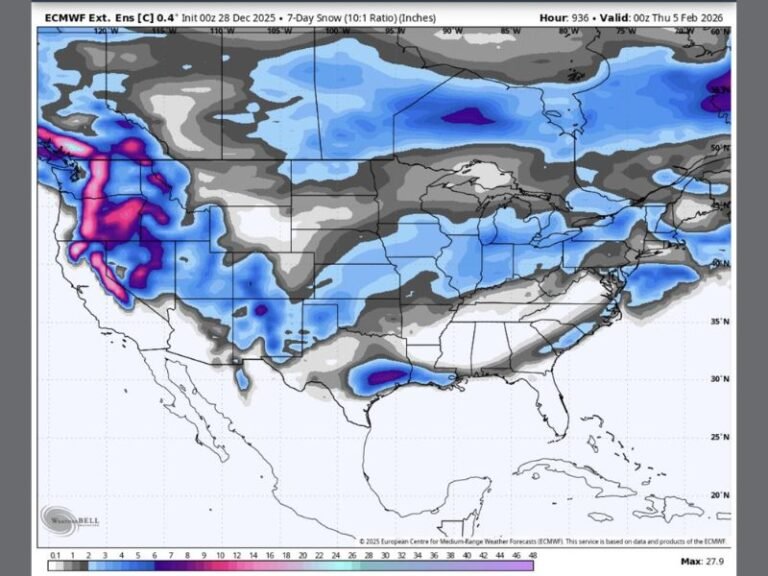 Long-Range Models Suggest Possible Late-January Winter Storm Threat for Texas, Mississippi, Alabama, Georgia, and the Carolinas