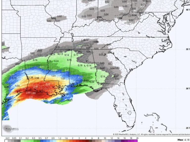 Louisiana Faces Torrential Rain Threat With Up to 4 Inches Expected as Gulf System Moves Inland