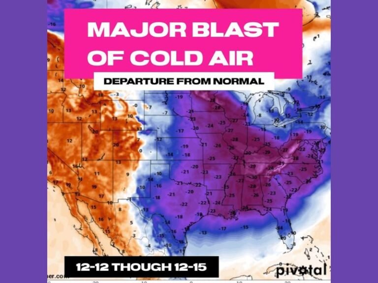 Major Arctic Air Blast Expected to Send Temperatures 20–30 Degrees Below Normal Across the Central and Eastern United States Next Weekend