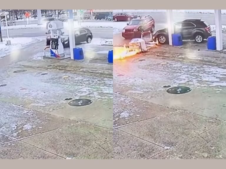 Michigan Crash Sends Two Vehicles Into Gas Pump, Sparking Fire at Detroit Gas Station Near 8 Mile and Van Dyke