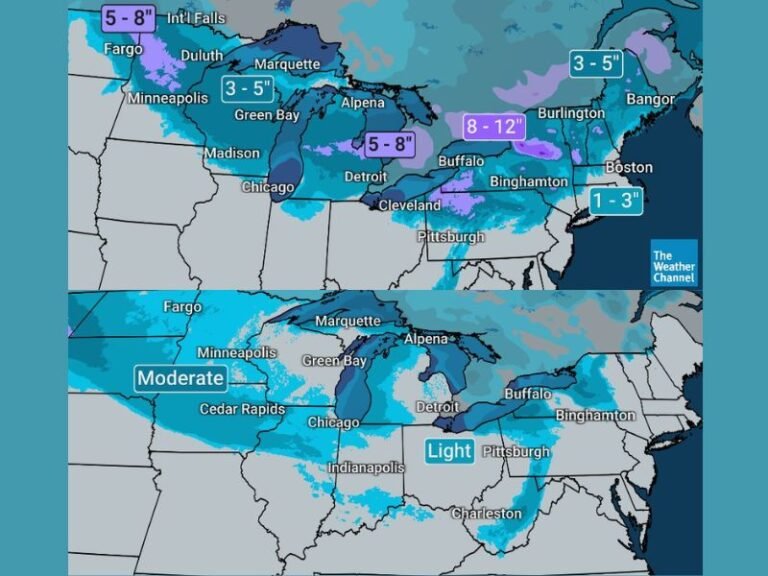 Multiple Rounds of Snow Forecast to Impact Illinois, Wisconsin, Minnesota, Michigan, Iowa, Indiana, Ohio, Pennsylvania, New York, Vermont, New Hampshire, and Maine With Totals Up to 12 Inches in Some Areas