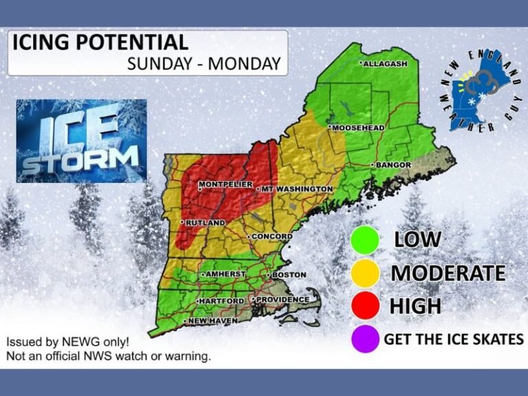 New England Braces for Hazardous Ice Storm as Moderate to High Icing Threat Spreads Across Maine, Vermont and New Hampshire from Sunday Into Monday
