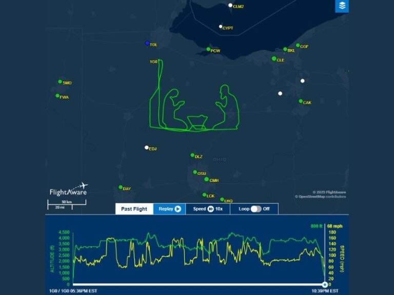 Ohio Pilot Carves Nativity Scene in the Sky During 5-Hour Flight from Bowling Green, Creating Holiday Spectacle Tracked by FlightAware