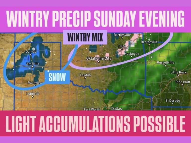 Oklahoma And Texas Face Sudden Switch From Record Heat To Wintry Mix And Light Snow Sunday Evening