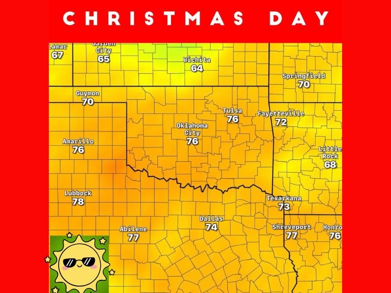 Oklahoma and North Texas Forecast Unseasonably Warm Christmas With Highs Reaching the Mid to Upper 70s