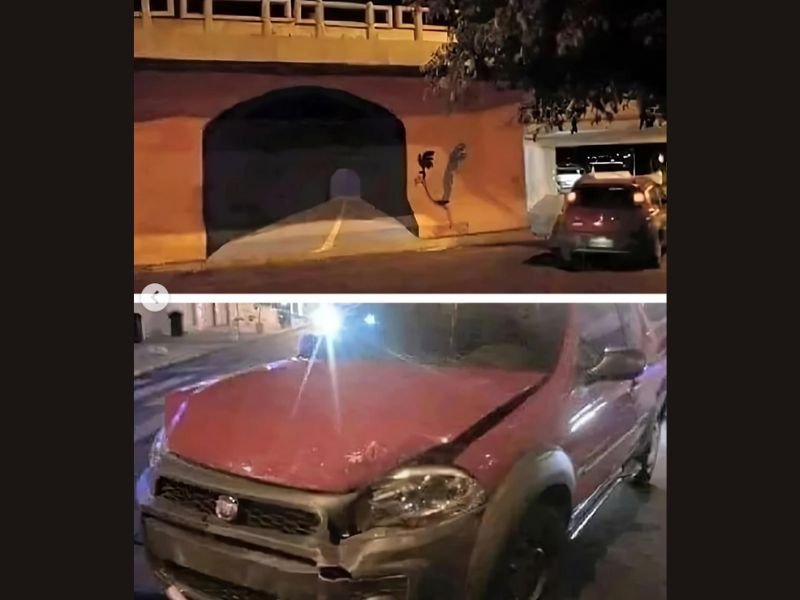 Police Search for Suspect After Driver Crashes Into Hyper-Realistic Cartoon-Style Tunnel Painted Under a Bridge