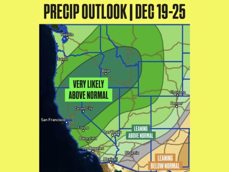 Precipitation Outlook Shows Increased Rain Chances for California, Nevada, Arizona, Oregon, and Washington as Christmas Week Pattern Shifts Across the West