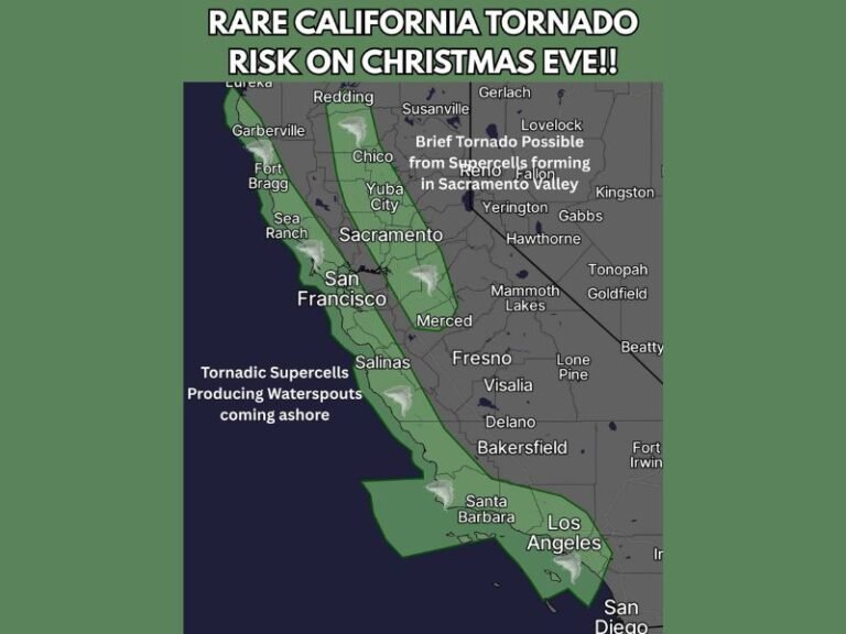 Rare California Tornado Risk Expected On Christmas Eve As Supercells And Atmospheric River Bring Threat Of Waterspouts And Flooding
