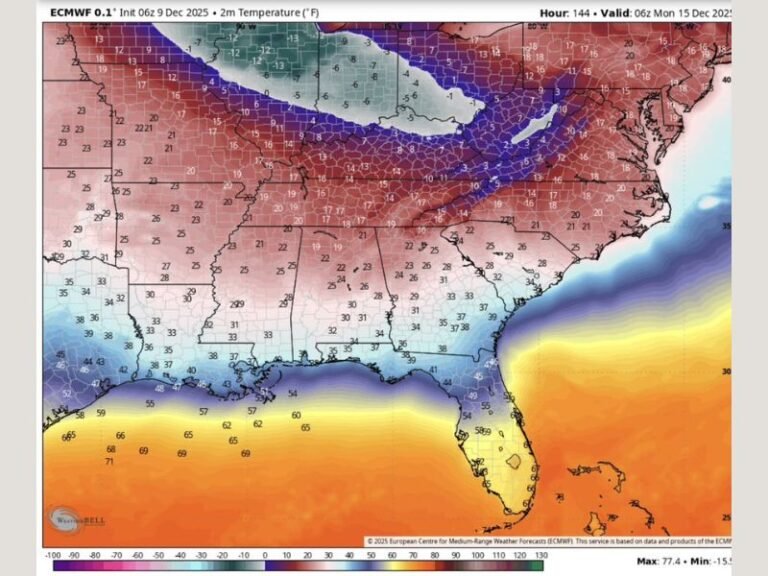 South Carolina, Georgia, Alabama, and Mississippi Expected to Face Dangerous Arctic Blast With Temperatures Plunging Into the Teens Early Monday