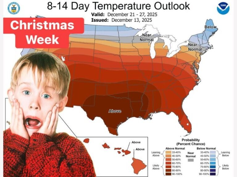 Texas, Michigan, Ohio, and Georgia Expected to See Unseasonably Warm Temperatures During Christmas Week, NOAA Forecast Shows