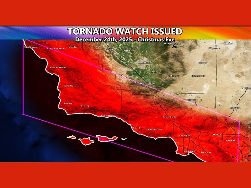 Tornado Watch Issued for Southern California as Christmas Eve Storm Brings Rare Severe Weather Threat