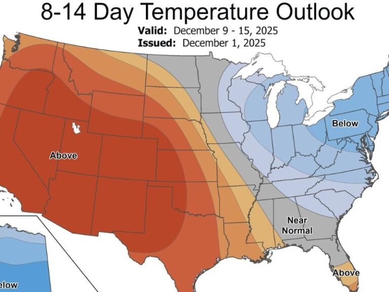 U.S. Temperature Outlook Shows Colder East and Warmer West Pattern for Mid-December as Arctic Chill Fades