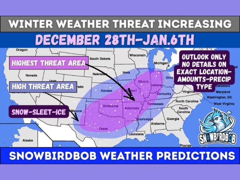 Winter Weather Threat Expected Across Texas, Oklahoma, Louisiana, Missouri, Illinois, Indiana, Tennessee From December 28 to January 6