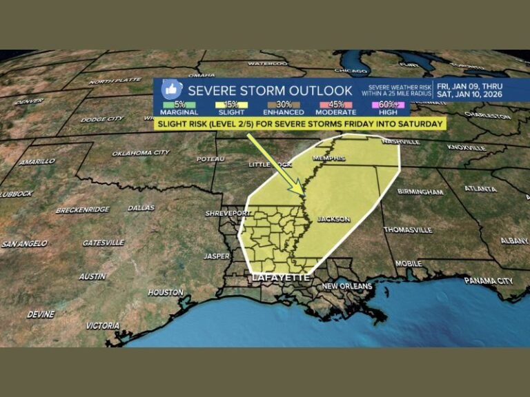Acadiana Braces for Friday Night Cold Front as Severe Storm Risk Expands and Chilly, Rainy Weekend Follows