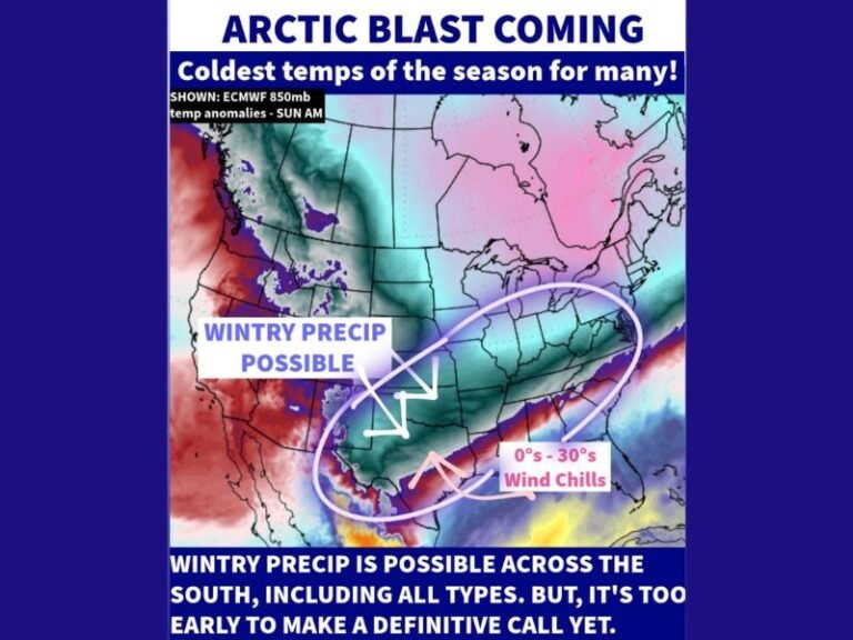 Arctic Blast Set to Deliver Coldest Temperatures of the Season Across the South and Eastern U.S. This Weekend