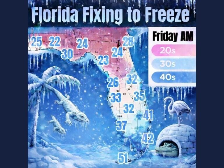 Arctic Cold Front Set to Drive Widespread Freezing Temperatures Across Florida Early Friday Morning