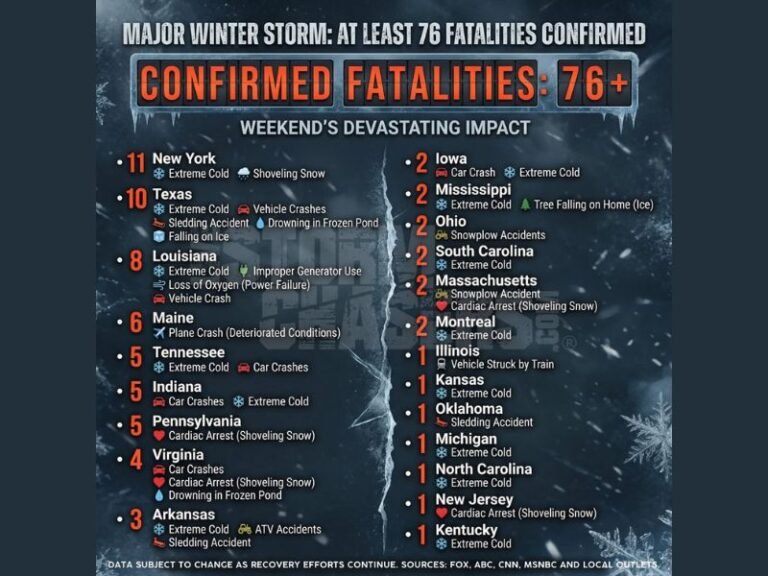 At Least 76 Deaths Confirmed as Major Winter Storm Turns Deadly Across Multiple U.S. States