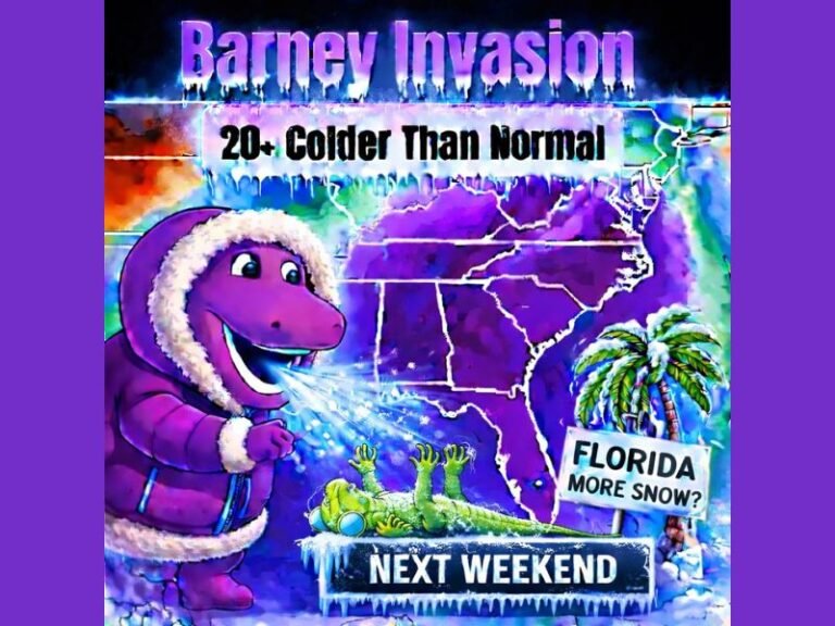“Barney Invasion” Arctic Blast May Drive Temperatures 20+ Degrees Below Normal Across the Southeast and Florida Next Weekend