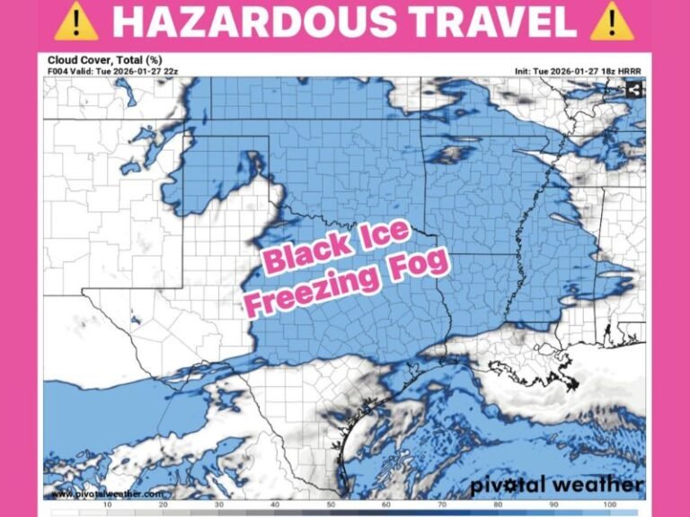 Black Ice and Freezing Fog Create High-Risk Overnight Travel Conditions Across North and Central Texas