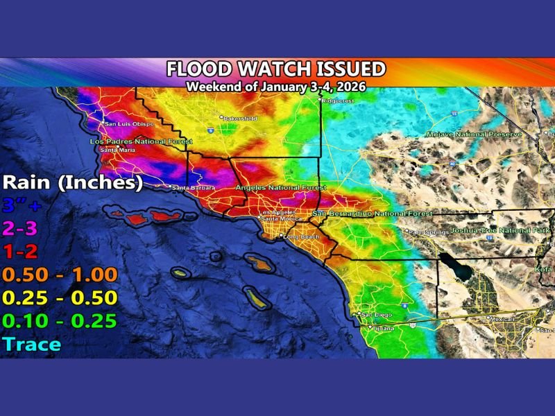California Storm System Targets Southern Coast With Flood Watch Issued for January 3–4 Across Los Angeles, Ventura, and Santa Barbara Counties