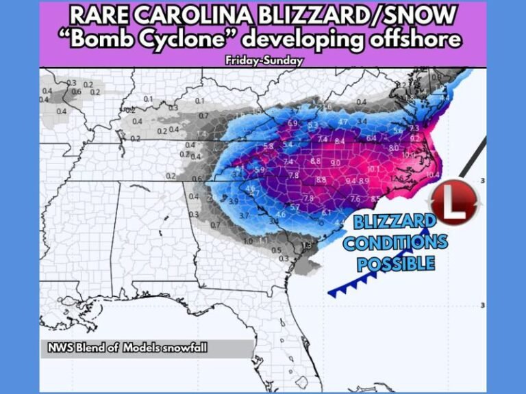 Carolinas Face Potential Blizzard Conditions as Bomb Cyclone Threat Prompts Winter Storm Warnings