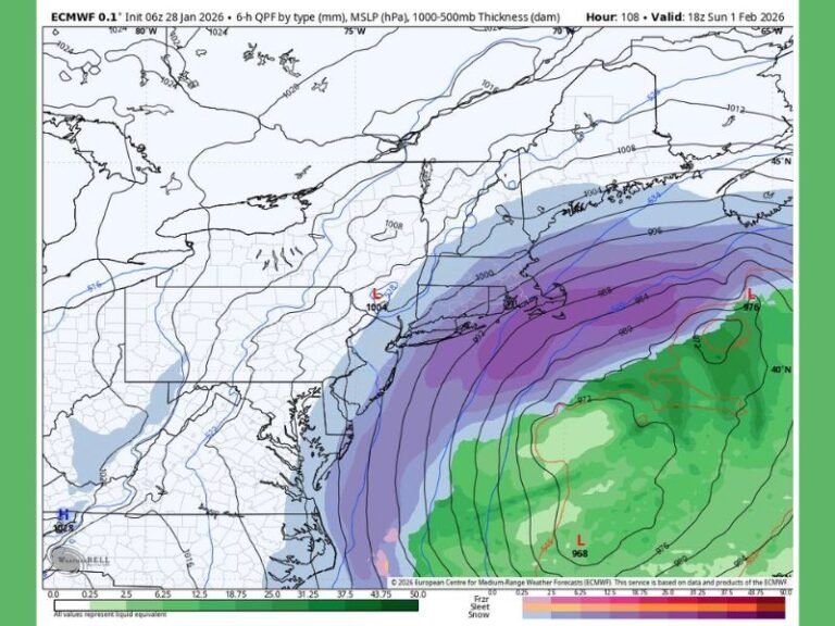 East Coast Braces for Possible Glancing Snow Sunday as Offshore Storm Tracks Close to Coast and Forecast Uncertainty Remains High