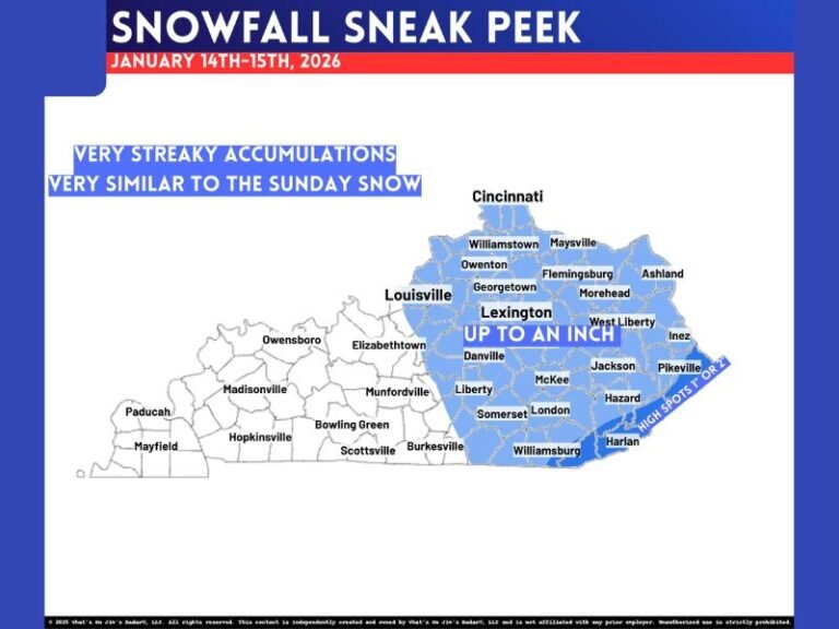 Eastern Kentucky Snowfall Forecast Shows Spotty Wednesday–Thursday Accumulations That Could Still Trigger School Delays and Travel Issues