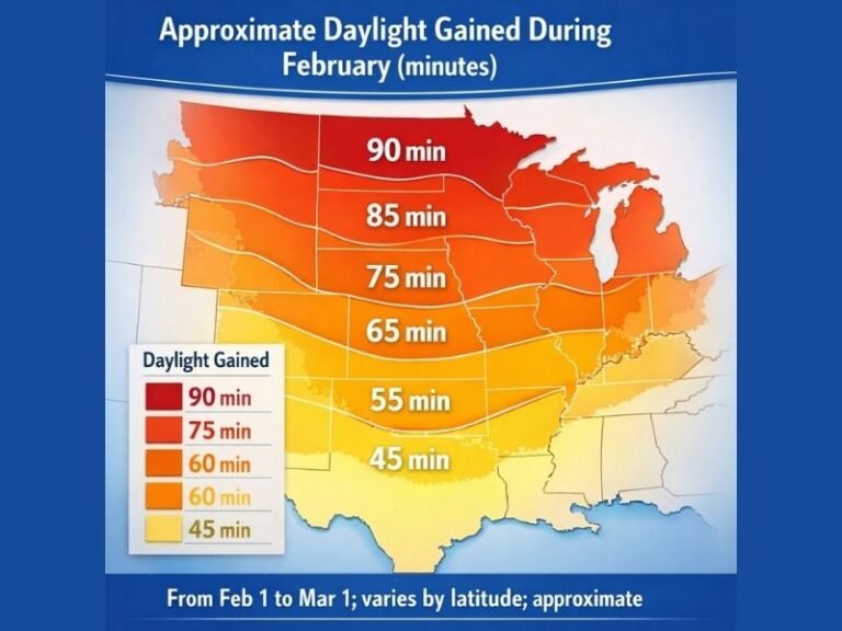 February Brings Noticeable Daylight Gains Across the U.S., Adding 45 to 90 Extra Minutes by Month’s End