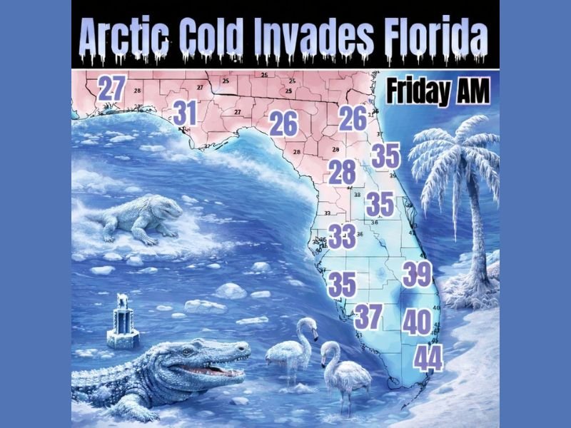 Florida Braces for Another Arctic Cold Surge as Friday Morning Temperatures Drop Into the 20s and 30s Statewide