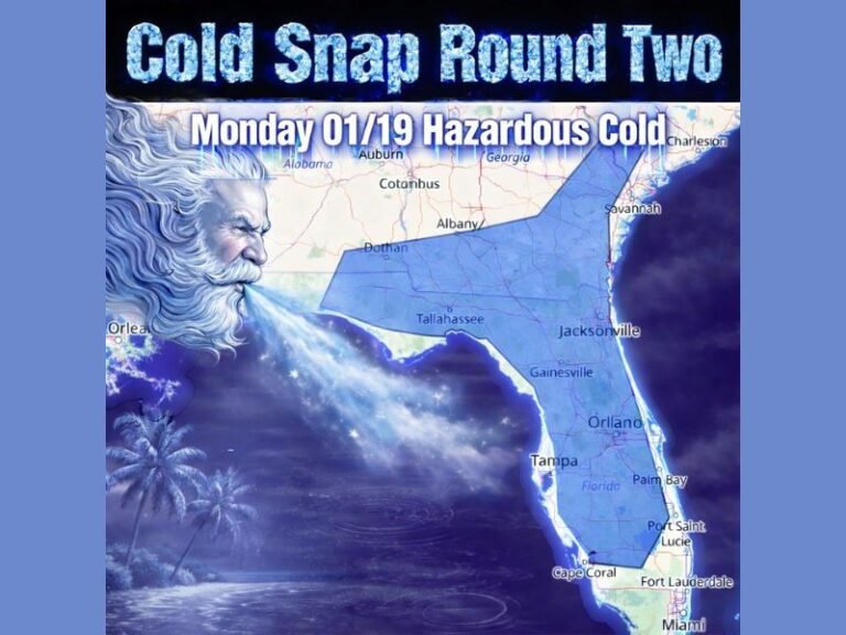Florida’s Cold Snap Returns: Hazardous Air Expected Monday as 20s, 30s and 40s Sweep Deep Into the State