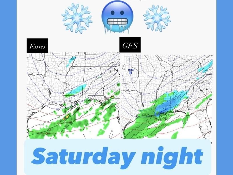 Gulf Coast Weather Models Hint at Low Chance of Frozen Precipitation Saturday Night, but Guidance Shows Limited Cold Air for Any Impact
