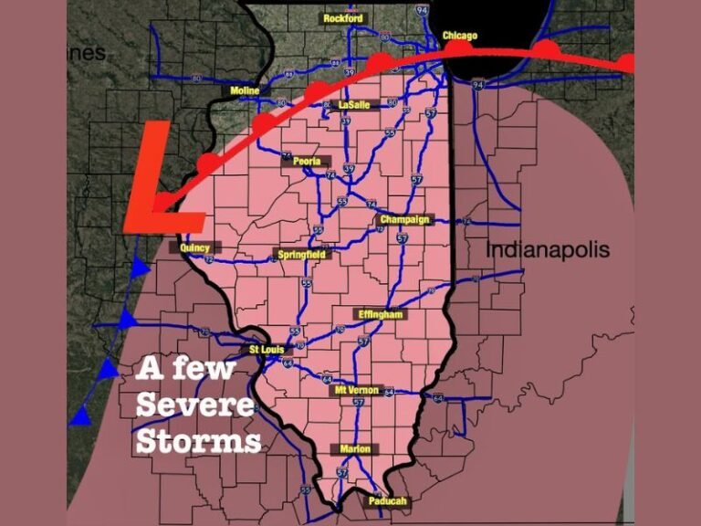 Illinois Faces Evening Severe Thunderstorm Threat as Strong Winds and Isolated Tornado Risk Target Areas South of Peoria