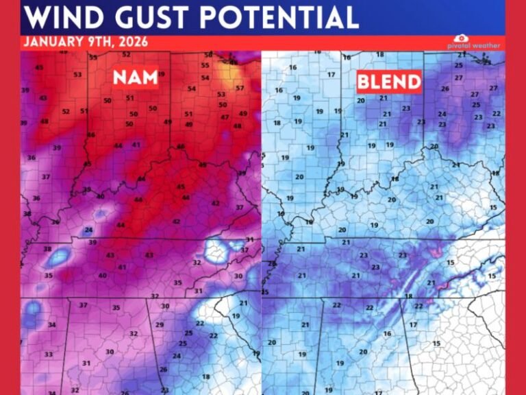 Kentucky, Indiana, and Tennessee Face Strong Wind Gusts as Late-Week Storm Brings Rain on Friday, January 9
