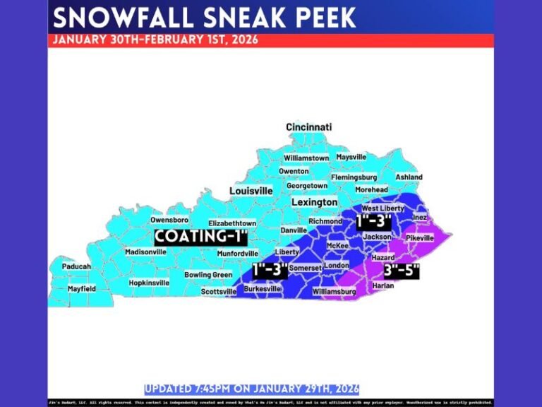 Kentucky Snowfall Forecast Clarifies as Two-Phase Winter System Targets Mountains With Higher Totals Through February 1