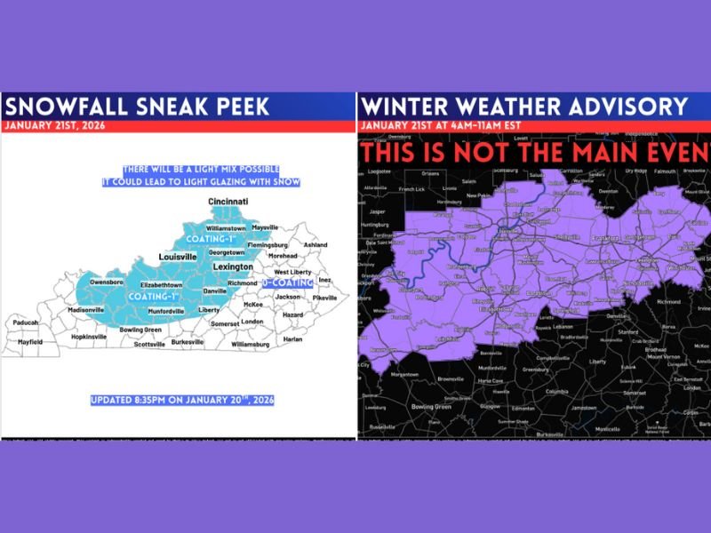 Kentucky Under Winter Weather Advisory for Overnight Slick Roads as Light Snow and Glazing Develop Ahead of Larger Storm System