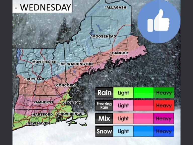 Maine, New Hampshire, Vermont, and Massachusetts Face Hazardous Mixed Winter Weather Tuesday Into Wednesday