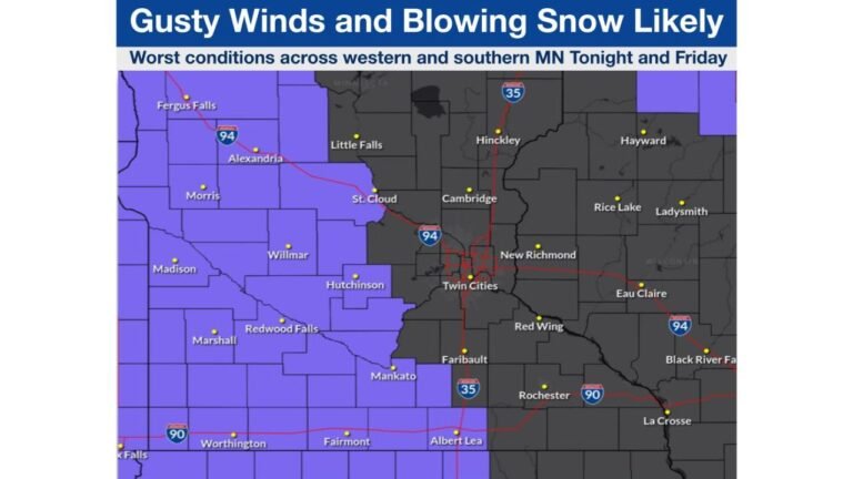 Minnesota Faces Near-Whiteout Travel Conditions From Blowing Snow and 50 MPH Winds as Western Wisconsin Records Higher Snowfall