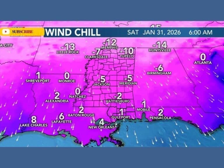 Mississippi Faces Dangerous Below-Zero Wind Chills as Arctic Air Tightens Grip This Weekend