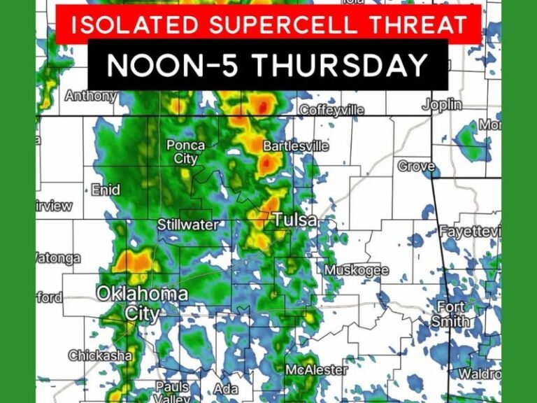 Oklahoma Faces Thursday Storm System With Isolated Supercell Risk, Gusty Winds, and Small Hail Possible From Late Morning Through Afternoon