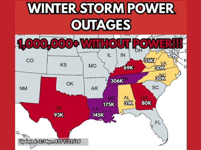 Over One Million Lose Power as Major Ice Storm Cripples Southeast Power Grid From Texas to the Carolinas