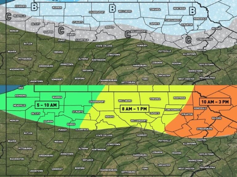 Pennsylvania Braces for Light Clipper Snow Monday as Brief Accumulations and Slick Travel Become Possible