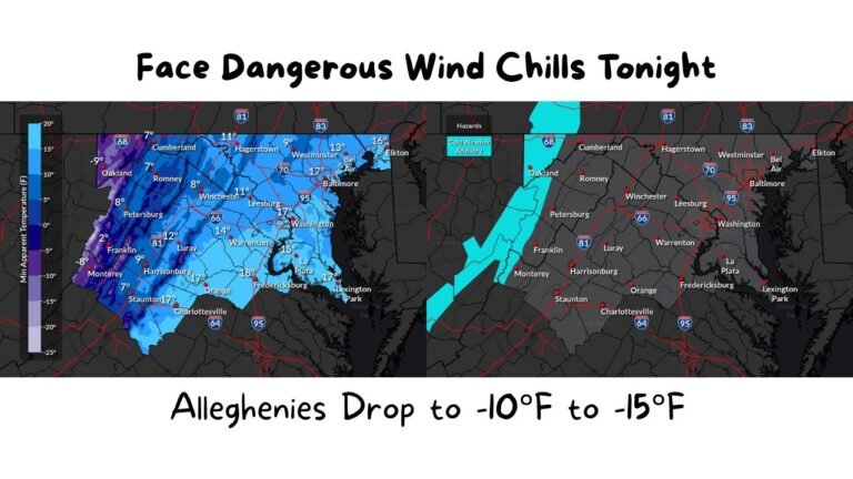 Pennsylvania, Maryland, Virginia, and West Virginia Face Dangerous Wind Chills Tonight as Alleghenies Drop to -10°F to -15°F