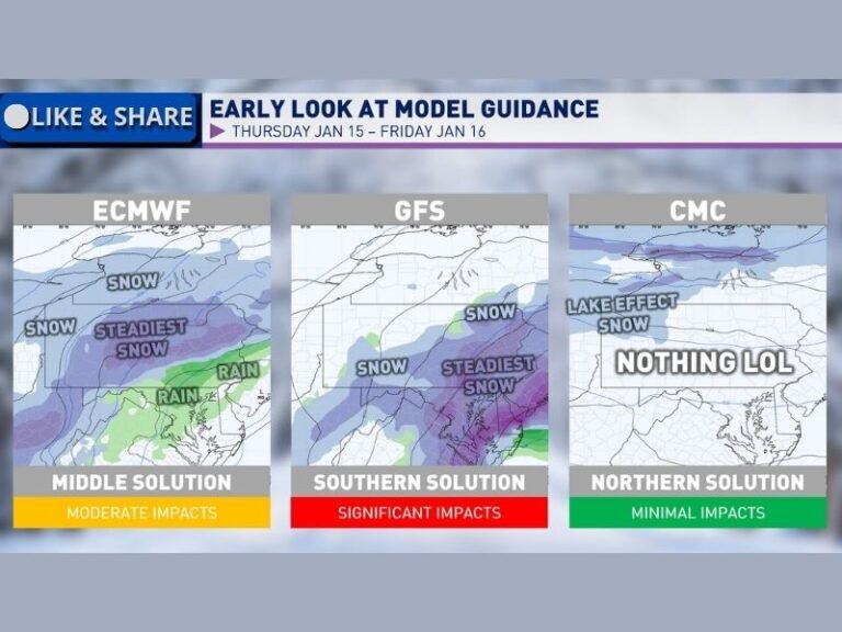 Pennsylvania and the Northeast Face Late-Week Coastal Storm Risk as Models Disagree on Snowfall Extent for January 15–16