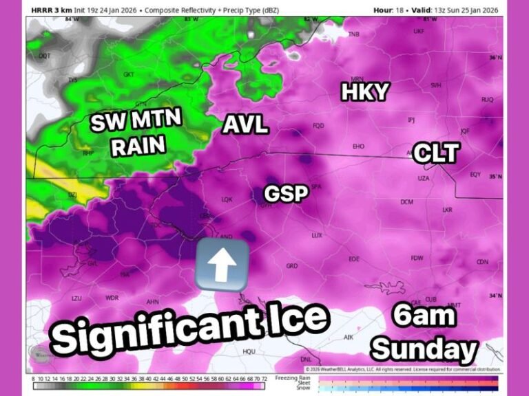Prolonged Freezing Rain Targets South Carolina Upstate as High-Resolution Data Shows Significant Ice Accumulation Through Sunday Evening