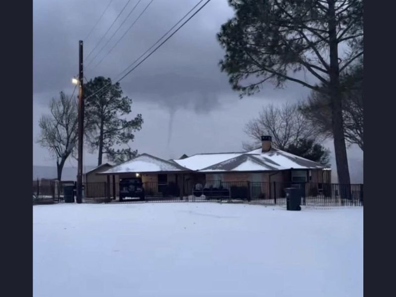 Rare Snow Tornado Spotted Near Payne Springs, Texas as Unstable Winter Storm Produces “Snownado” Reports Across the South